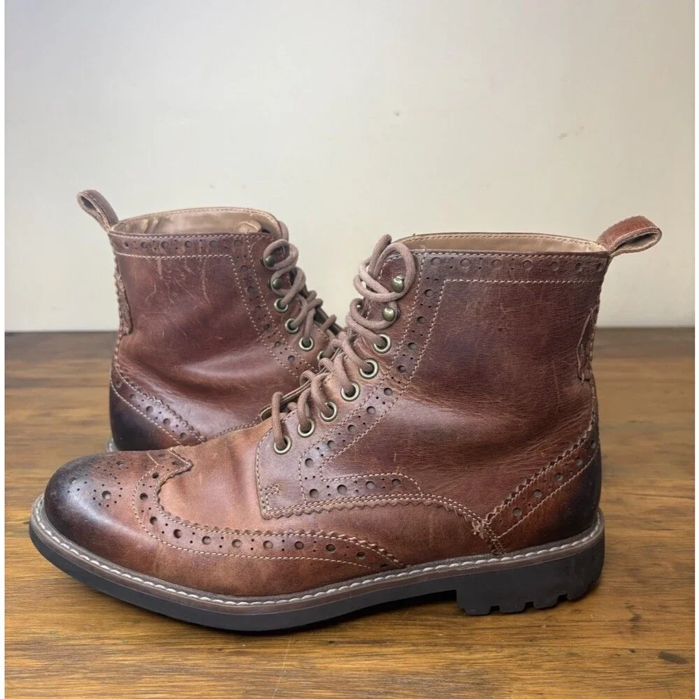 Clark’s Montacute Lord Men’s Boot Size 10M Tan Brown Leather Wingtip Brogue